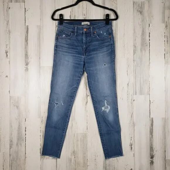 Madewell Distressed Blue Denim 9" High Rise Skinny Jeans Women's Size 28 - Picture 1 of 15